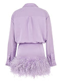 Sexy Dress For Women Lapel Long Sleeve High Waist Patchwork Feathers Solid Mini Dresses Female Spring Clothes