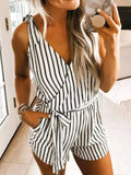 Women Jumpsuit Striped Sleeveless Romper Jumpsuit Cotton Playsuits Sexy V Neck Sleeveless Mujer Monos Elegante