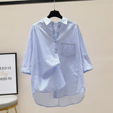 Pink Striped Shirt 2025 Summer New Women's Art Small Fresh Bat Sleeve Single Pocket Collar