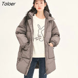 Women Thick Down Jacket 2022 Winter Stand Collar Duck Down Warm Windproof Coat with Hat Pocket Coffee Casual