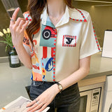 print office ladies shirts Women's blouses 2021 Summer casual short sleeve Tops Blusas