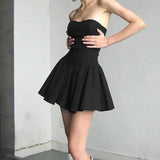 Wind Design Sensitive Fishbone Waist Wipe Chest Skirt 2024 New Summer Temperament Age-Reduced Bare-Back Canopy Small Black Skirt-Outfit