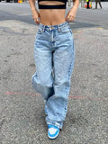 Y2k Blue Straight Leg Boyfriend Jeans with Wash