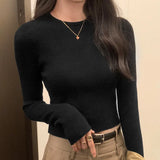 Short Style Long-Sleeved Sweater Women's Autumn And Winter New Small Bottomed Shirt Short Style Slim Blouse-Outfit