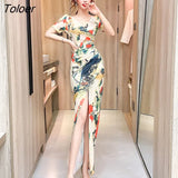 dresses for women 2023 Vintage V-Neck Folds Maxi Robe Elegant Sexy Street Clothes Floral Beach Vacation Female