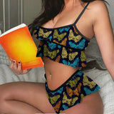 Women Camisole Sleep Wear Women Pajamas Heart Print Nightgown Ruffled Flounce Drawstring Shorts Lingerie Home