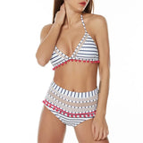 Sexy Halter Retro Mesh Hollow Out String Biquini Bathing Suit Female Swimsuit High Waist Plus Size Swimwear Women