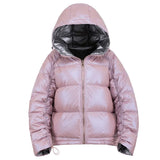 Winter Down Jacket Women Double-sided wear Glossy Short Outerwear Fox fur collar White duck down Coats Students Tops