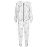 Sweetown Black New Autumn Hoodies Women Butterfly Diamond Zip Up Korean Sweatshirt Winter Jacket Long Sleeve Hood Pullovers