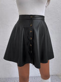 Black England Style High Waist Solid Button Mini A-Line