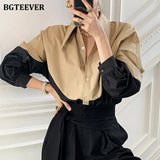 Chic Turn-down Collar Women Patchwork Shirts Blouse Stylish Single-breasted Loose Female Shirts 2021 Spring