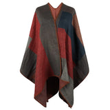 New Women's Winter Thicken Ponchos and Capes Plaid Color Block Blanket Wrap Cape Women Open Front Shawl Knitted