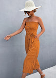 Sweet Strapless Dot Print Belted Loose