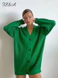 2021 Autumn Winter Green Cardigan Oversized Women Long Sleeve Button Casual Loose Knitted Sweater