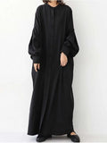 New Women's Dress Fashion Solid Color Two Wear Round Neck Loose Leisure Lantern Long Sleeve Single Breasted Women's