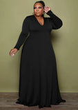 V-Neck Long Sleeves Plus Size Maxi