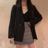 Women New Chic Solid Korean Teens Long-sleeve Harajuku Loose Office Single-button Spring Stylish Fashion Breathable