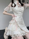 Aging Temperament Fashion New Chinese Style Dress Female Design Sense Irregular Minority Improved Cheongsam Short Skirt-Outfit