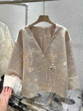 Chinese Style V-Collar Shirt Coat Inclined Door Flap Buckle Tang Dress Blouse Women's 2024 Spring Vintage Popular Shirt-Outfit