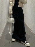 Streetwear Y2k Long Skirt Women Fashion Casual Black Lace-up High Waist Patchwork Sexy Slim Knitted Maxi Skirt