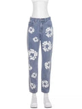 2024 Men's And Women's New Street Fashion Printed High-Waisted Straight Tube Slim Jeans-Outfit