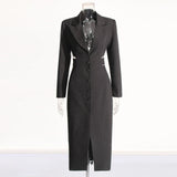 Spring 2025 New Fashion Temperament V-Neck Belt Design Single-Dlong Buckle Long Blazer