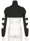 Out Techwear Fashion Cargo Cardigans Cyber Gothic Zip Up Sexy Crop Jackets Y2k Punk Turtleneck Streetwear Tops-Outfit