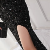 Winter Elegant Deep V Neck Long Sleeve Slit Cocktail Eevening