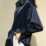 Shirts Fashion Long Sleeve Blouse Women Autumn Vintage Button Up White Loose Woman's Shirts Female Silk Shirt Women