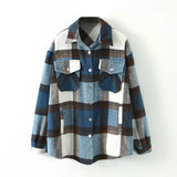 Women Casual Plaid Coat Women Batwing Long Sleeve Loose Pocket Jacket Turn Down Collar Lady Tops Outerwear Spring