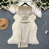 Dress Women 2025 Spring And Summer New Temperament High-End Side Open Fork Elastic Tight Babes