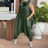 Celmia 2022 Women Long Jumpsuits Fashion Stacking High Collar Sleeveless Sexy Rompers Casual Dropped Crotch Zipper Harem