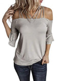 Summer Women's T-shirt Fashionable Temperament Commuter Shoulder Strap Trumpet Sleeve Loose Casual Joker T-shirt Women