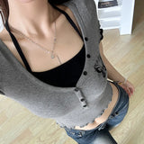And Hot Wind Hit Color Fake Two Short-Sleeved T-Shirts Summer Butterfly Printed Wood Ear Slim Buckle All Match The Girl Of Clothes-Outfit