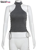 Halter Bandage Tank Tops Woman Y2K Summer Solid Sexy Sleeveless Hottie Concert Party Streetwear Clubwear Chic Skinny Vest-Outfit