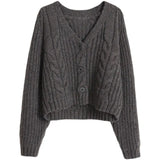 New Autumn Fashion Twist Solid Color Knitted Cardigan Women's Sweater Short Top Loose Sweater Thick Needle-Outfit