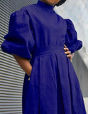 Turtleneck Puff Sleeve Pleated Long Skater