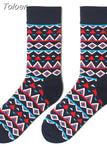 1 Pair Men Dress Socks Cotton Colorful Striped Plaid Printed Comfort Happy Socks Skate Funny Geometry Dot Wedding