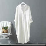 Sleeve Women Long Shirt Dress Spring Autumn Casual Buttons Loose Clothes Robe Femme