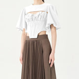 Ruched Two Piece Set Womens Square Collar Sleeveless Camis Round Neck Short Sleeve Tops Solid Sets Female