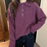 Collar Soft Waxy Solid Color Sweater Women's Autumn And Winter New Thin Loose And Lazy Warm Sweater-Outfit