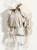 Beige Pleated Big Size Warm Cotton-padded Coat Long Sleeve Loose Fit Women Parkas Fashion New Autumn Winter 2022