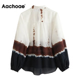 Women 2 Piece Set Elegant Tie Dye Printed Batwing Long Sleeve Turn Down Shirts Tops With High Waist A Line Midi