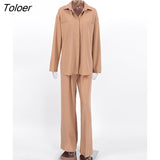 Office Casual Sets 2 Piece Lapel Split Shirt Soft Comfort Fall Outfits Women Plain High Waist Wide Leg Pant Suits