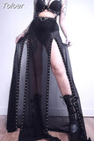 Vintage Black Velvet Split Skirts Aesthetic Sexy High Waist Bow Bodycon Long Skirt Elegant E Girl Punk Partywear
