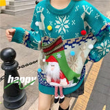 Fall Winter Christmas Santa Claus Women's Sweater Loose Korean Fashion Kawaii Long Sleeve Oversize Pullover Knitted