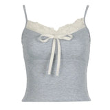 Girl Pure Lace Splicing Tie Bow Tie Small Sling 2024 Color Slim Sexy Vest Girl-Outfit