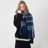 Women's Classic Striped Cashmere Plaid Scarf With Tassel Warm In Winter