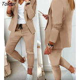 Piece Sets Womens Elegant Blazer Coat Long Pants Suit Autumn Winter Casual Fashion Office Lady Outfits Chic Daily