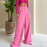 Fashion Pink Office Women'S Pants 2022 Elegant Loose Pleated Pants